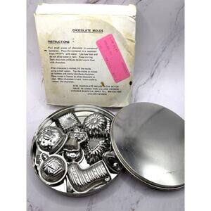 Vintage 29pc Christmas Chocolate Molds Santa & More In Tin And Box Circa 1980s